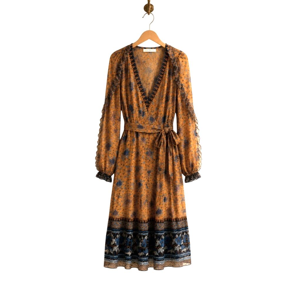 Ulla Johnson XS Silk Long Sleeve Midi Romilly Dress $795 Marigold Bohemian NWT - Picture 4 of 9